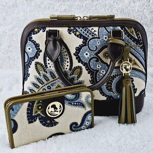 SPARTINA 449 Daufuskie Island Juliette Blue Paisley Satchel & Full Zip Wallet